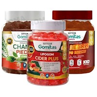 PACK 3 GOMITAS CHANCA PIEDRA + LIPOGOM CIDER PLUS + MACA NEGRA SOTTCOR